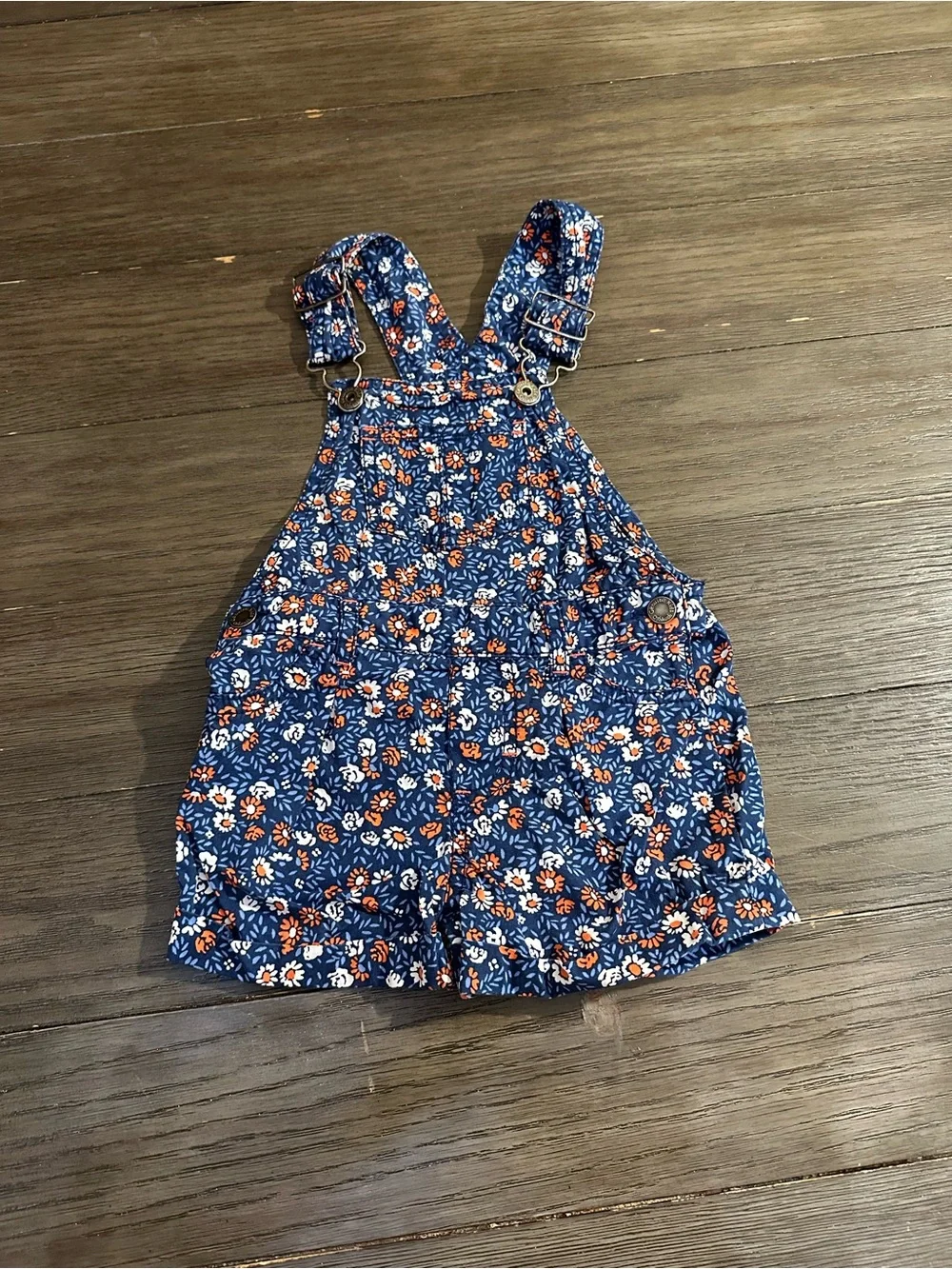 18mth Oshkosh Genuine Kids Girls Navy Floral Overall Shorts